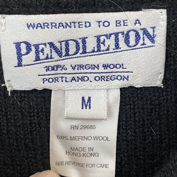 Vintage Pendleton Cardigan Womens Medium 100% Virgin Wool Flowers Black FLAW - Picture 6 of 6